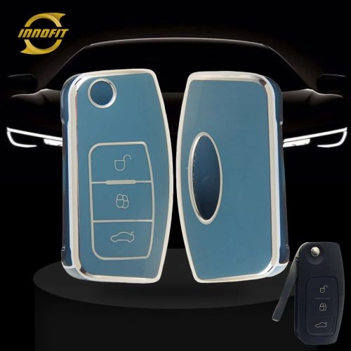 FOE1T1-Granny Grey-Silver Plating- Car Key Cover For Ford