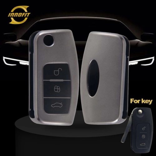 FOE1T1-Black-Metal Gray Plating- Car Key Cover For Ford