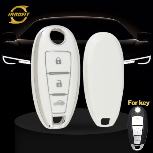SUA2T1-White-Silver Plating- Car Key Cover For Suzuki