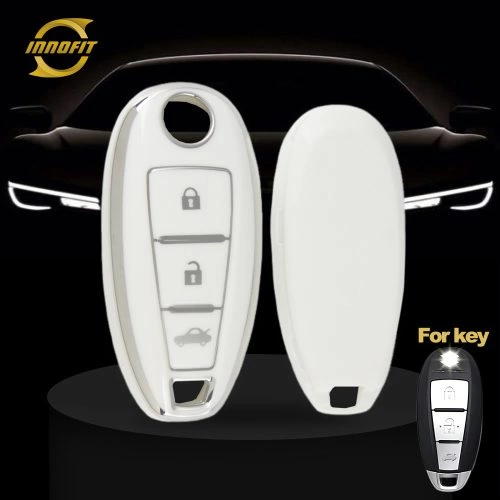 SUA2T1-White-Silver Plating- Car Key Cover For Suzuki