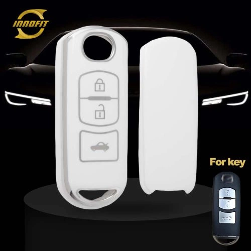 MAB1T1-White-Silver Plating- Car Key Cover For Mazda