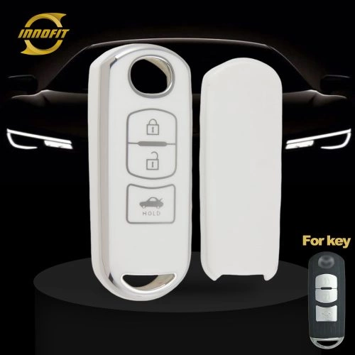 MAB5T1-White-Silver Plating- Car Key Cover For Mazda