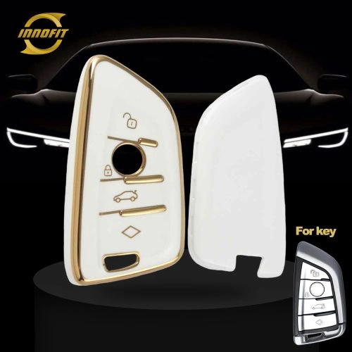 BMB1T1-White-Gold Plating- Car Key Cover For BMW