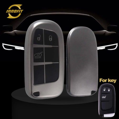 JEA1T1-Black-Metal Gray Plating- Car Key Cover For Jeep Dodge Chrysler