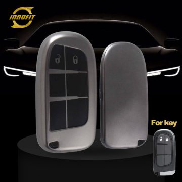 JEA2T1-Black-Metal Gray Plating- Car Key Cover For Jeep Dodge Chrysler