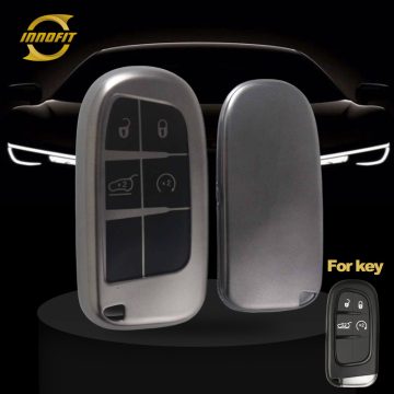 JEA3T1-Black-Metal Gray Plating- Car Key Cover For Jeep Dodge Chrysler