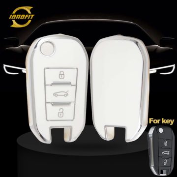 PUB1T1-White-Silver Plating- Car Key Cover For Peugeot Citroen Opel