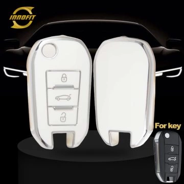 PUB1T1-White-Silver Plating- Car Key Cover For Peugeot Citroen Opel
