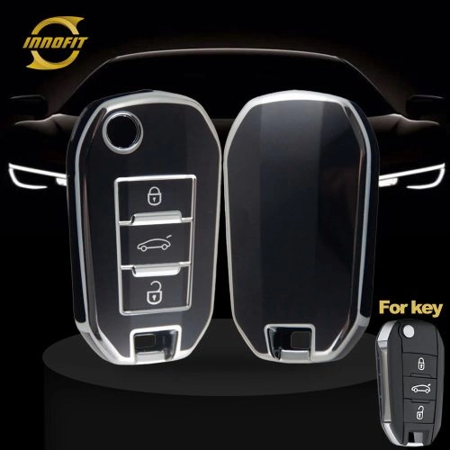 PUB1T1-Black-Silver Plating- Car Key Cover For Peugeot Citroen Opel