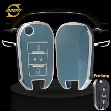 PUB1T1-Granny Grey-Silver Plating- Car Key Cover For Peugeot Citroen Opel