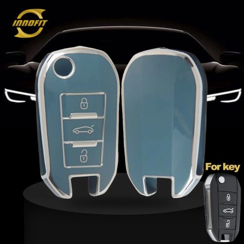 PUB1T1-Granny Grey-Silver Plating- Car Key Cover For Peugeot Citroen Opel