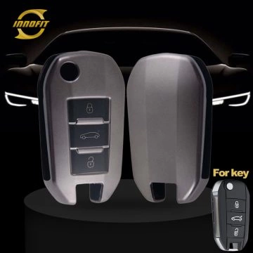 PUB1T1-Black-Metal Gray Plating- Car Key Cover For Peugeot Citroen Opel