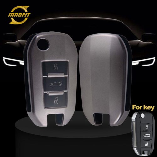 PUB1T1-Black-Metal Gray Plating- Car Key Cover For Peugeot Citroen Opel
