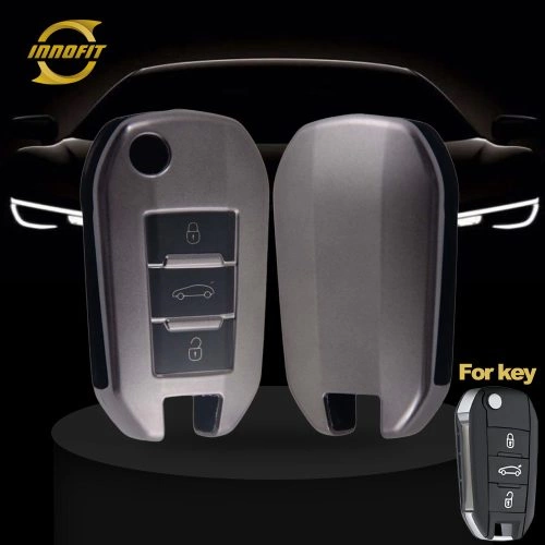 PUB1T1- 블랙-메탈 그레이 도금- 푸조 시트로엥 오펠 용 자동차 키 커버