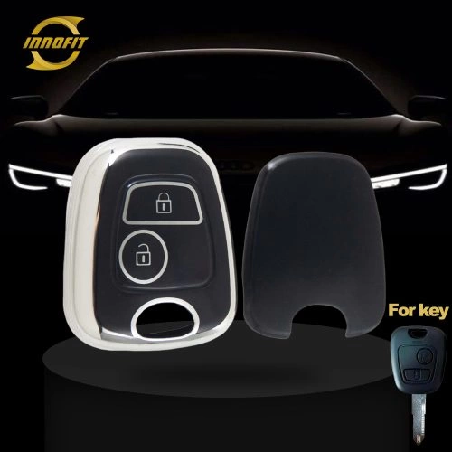 PUF2T1-Placa preta-prata- Capa para chave de carro para Peugeot Citroen