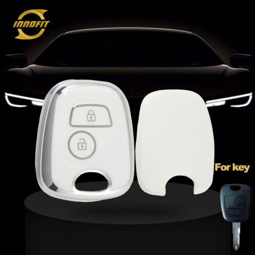 PUF2T1-White-Silver Plating- Car Key Cover For Peugeot Citroen