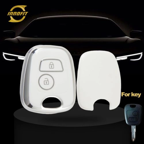 PUF2T1- 화이트-실버 도금- 푸조 시트로엥 용 자동차 키 커버