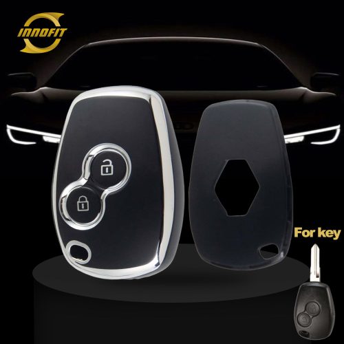 RED2T1-Black-Silver Plating- Car Key Cover For Renault Dacia