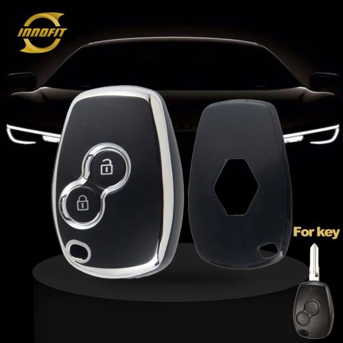RED2T1-Black-Silver Plating- Car Key Cover For Renault Dacia