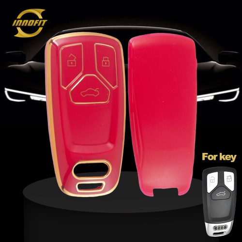 AUA1T1-Red-Gold Plating- Car Key Cover For Audi