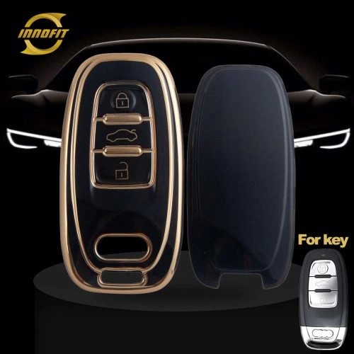 AUB1T1-Black-Gold Plating- Car Key Cover For Audi
