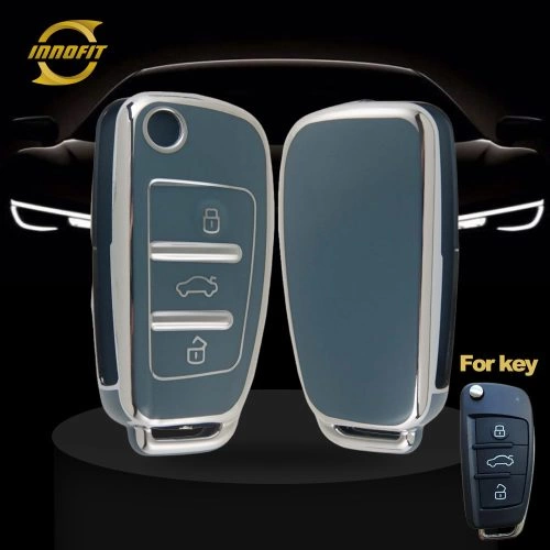 AUD1T1-Granny Grey-Silver Plating- Car Key Cover For Audi Chery