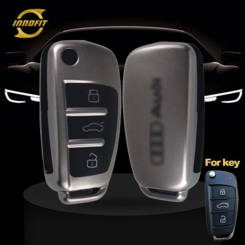 AUD1T1-Black-Metal Gray Plating- Car Key Cover For Audi Chery
