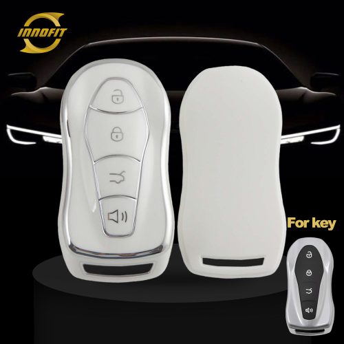 GEC1T1-White-Silver Plating- Car Key Cover For Geely Auto