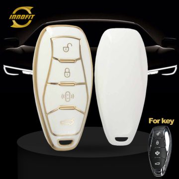 HND1T1-White-Gold Plating- Car Key Cover For Hong Qi
