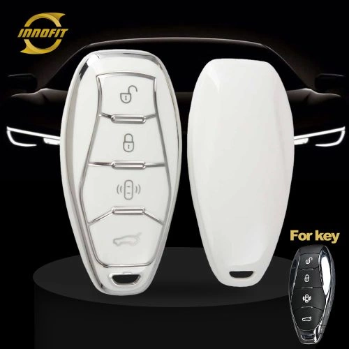 HND1T1-White-Silver Plating- Car Key Cover For Hong Qi