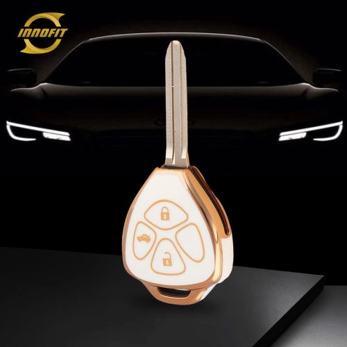 TOT3T1-White-Gold Plating- Car Key Cover For Toyota