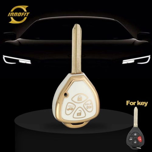 TOT4T1-White-Gold Plating- Car Key Cover For Toyota