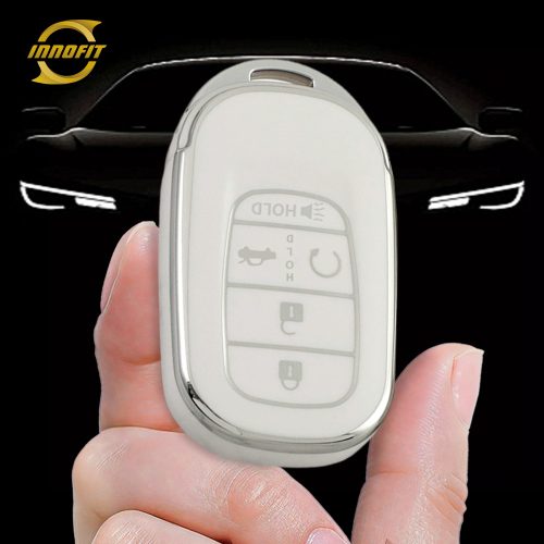 HOB6T1-White-Silver Plating- Car Key Cover For Honda