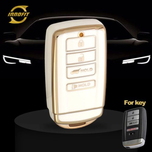 HOF3T1-White-Gold Plating- Car Key Cover For Honda Acura