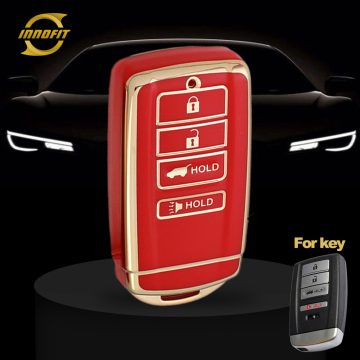 HOF3T1-Red-Gold Plating- Car Key Cover For Honda Acura