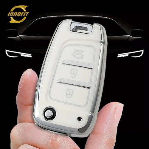 HYB2T1-White-Silver Plating- Car Key Cover For Hyundai