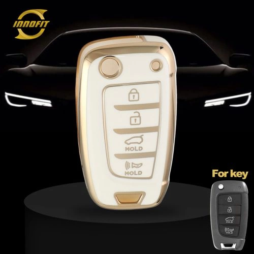 HYB4T1-White-Gold Plating- Car Key Cover For Hyundai
