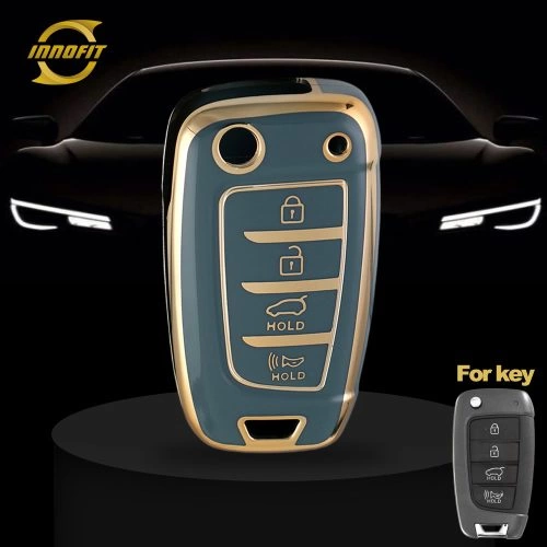 HYB4T1-Granny Grey-Gold Plating- Car Key Cover For Hyundai