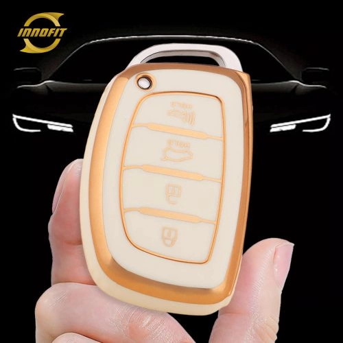 HYD3T1-White-Gold Plating- Car Key Cover For Hyundai