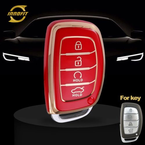 HYD4T1-Red-Gold Plating- Car Key Cover For Hyundai