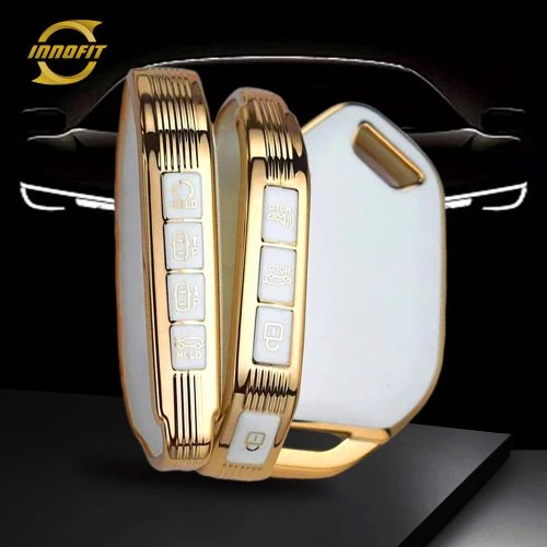 KIJ5T1-White-Gold Plating- Car Key Cover For Kia