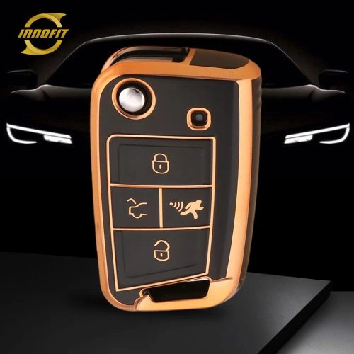 VOA2T1-Black-Gold Plating- Car Key Cover For Volkswagen skoda SEAT
