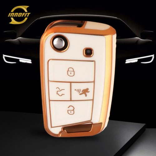VOA2T1-White-Gold Plating- Car Key Cover For Volkswagen skoda SEAT