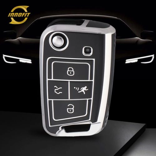 VOA2T1-Black-Silver Plating- Car Key Cover For Volkswagen skoda SEAT
