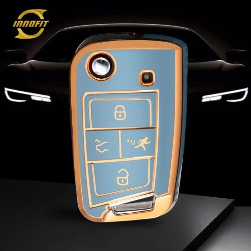 VOA2T1-Granny Grey-Gold Plating- Car Key Cover For Volkswagen skoda SEAT