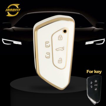 VOC3T1-White-Gold Plating- Car Key Cover For Volkswagen skoda