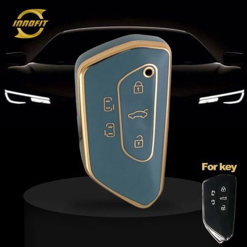 VOC3T1-Granny Grey-Gold Plating- Car Key Cover For Volkswagen skoda
