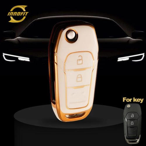 FOA2T1-White-Gold Plating- Car Key Cover For Ford