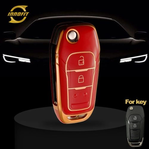 FOA2T1-Red-Gold Plating- Car Key Cover For Ford