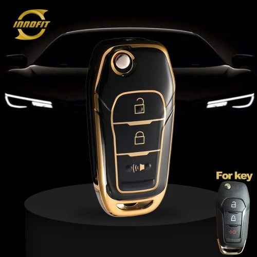 FOA3T1-Black-Gold Plating- Car Key Cover For Ford